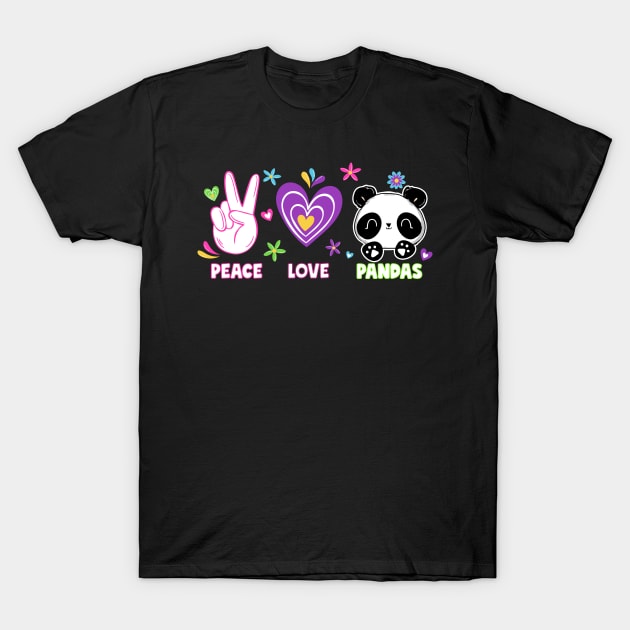 Peace Love Pandas T-Shirt by thingsandthings